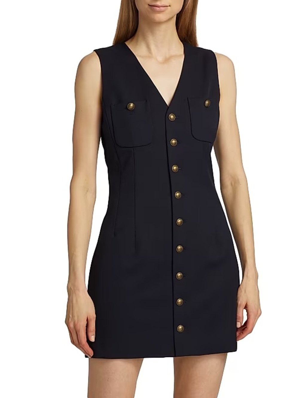 Frame NWT Sleeveless Button-Front V-Neck Mini Dress in Navy